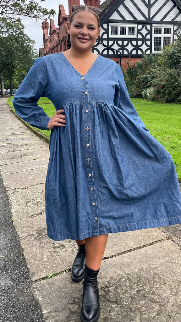 Long sleeve denim dress hotsell plus size