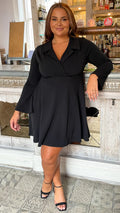 CurveWow Petite Blazer Collar Skater Dress Black