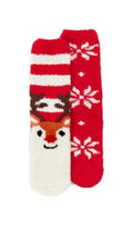 2 Pack Christmas Cosy Socks With Gripper Red