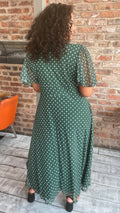 CurveWow Petite Mesh Angel Sleeve Dress Green Spot