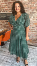 CurveWow Petite Mesh Angel Sleeve Dress Green Spot