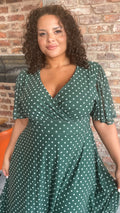 CurveWow Petite Mesh Angel Sleeve Dress Green Spot