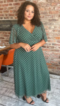 CurveWow Petite Mesh Angel Sleeve Dress Green Spot