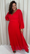 CurveWow Pleated Wrap Maxi Dress Red