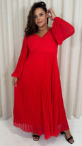 CurveWow Pleated Wrap Maxi Dress Red