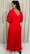 CurveWow Pleated Wrap Maxi Dress Red