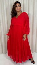 CurveWow Pleated Wrap Maxi Dress Red