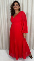 CurveWow Pleated Wrap Maxi Dress Red