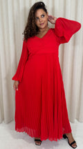 CurveWow Pleated Wrap Maxi Dress Red