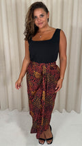 CurveWow Printed Drape Front Midi Skirt Rust Mixed Animal