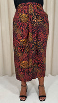 CurveWow Printed Drape Front Midi Skirt Rust Mixed Animal