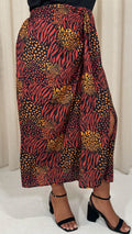 CurveWow Printed Drape Front Midi Skirt Rust Mixed Animal