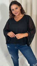 CurveWow V Neck Blouse Black