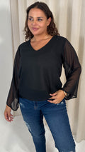 CurveWow V Neck Blouse Black