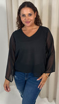 CurveWow V Neck Blouse Black