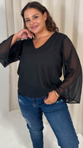 CurveWow V Neck Blouse Black