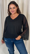 CurveWow V Neck Blouse Black