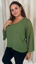 CurveWow V Neck Blouse Khaki