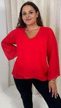 CurveWow V Neck Blouse Red