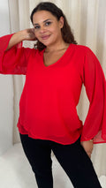 CurveWow V Neck Blouse Red