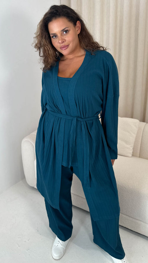 CurveWow Rib Lounge Cardigan/Robe Teal