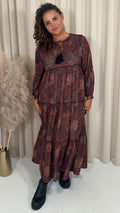 CurveWow Frill Tiered Maxi Dress Rust Mixed Animal