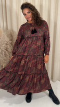 CurveWow Frill Tiered Maxi Dress Rust Mixed Animal