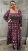 CurveWow Shirred Top Maxi Dress Red Floral