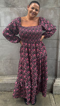 CurveWow Shirred Top Maxi Dress Red Floral