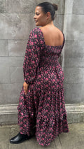 CurveWow Shirred Top Maxi Dress Red Floral