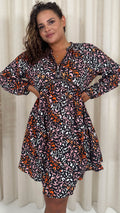 CurveWow Trim Detail Smock Dress Mixed Animal