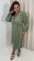 CurveWow Plisse Wrap Midi Dress Green