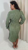 CurveWow Plisse Wrap Midi Dress Green