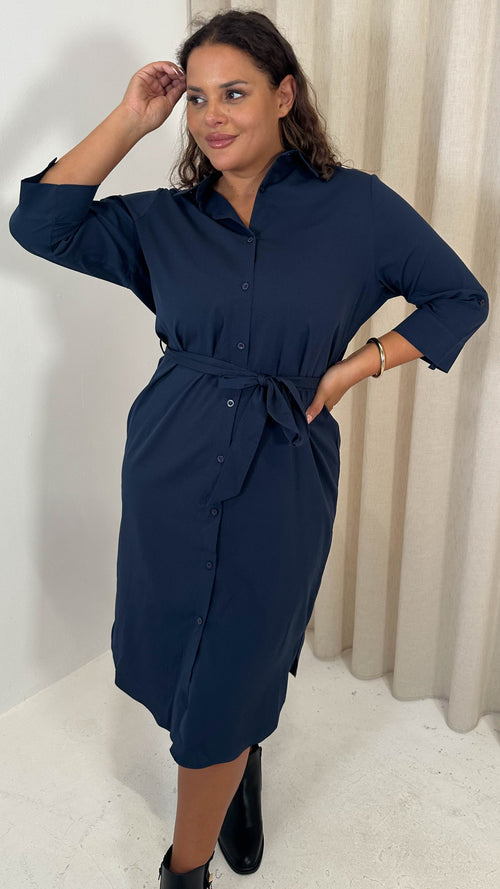 CurveWow Utility Shirt Dress Navy