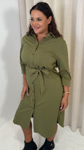 CurveWow Utility Shirt Dress Khaki