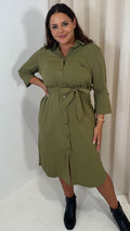 CurveWow Utility Shirt Dress Khaki