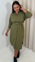 CurveWow Utility Shirt Dress Khaki