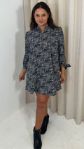 CurveWow Tie Sleeve Tunic Dress Black Check