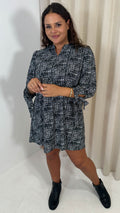 CurveWow Tie Sleeve Tunic Dress Black Check