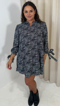 CurveWow Tie Sleeve Tunic Dress Black Check