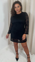 CurveWow Floral Lace Shift Dress Black