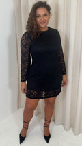 CurveWow Floral Lace Shift Dress Black