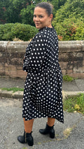 CurveWow High Neck Smock Dress White/Black Polka Dot