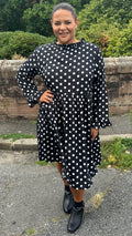 CurveWow High Neck Smock Dress White/Black Polka Dot