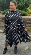 CurveWow High Neck Smock Dress White/Black Polka Dot