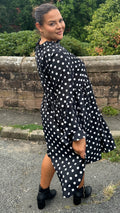 CurveWow High Neck Smock Dress White/Black Polka Dot