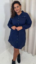 CurveWow Utility Shirt Dress Navy