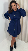 CurveWow Utility Shirt Dress Navy