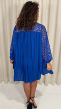 CurveWow Crochet Lace Pleated Swing Dress Cobalt Blue