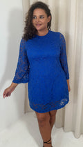 CurveWow Floral Lace Shift Dress Cobalt Blue